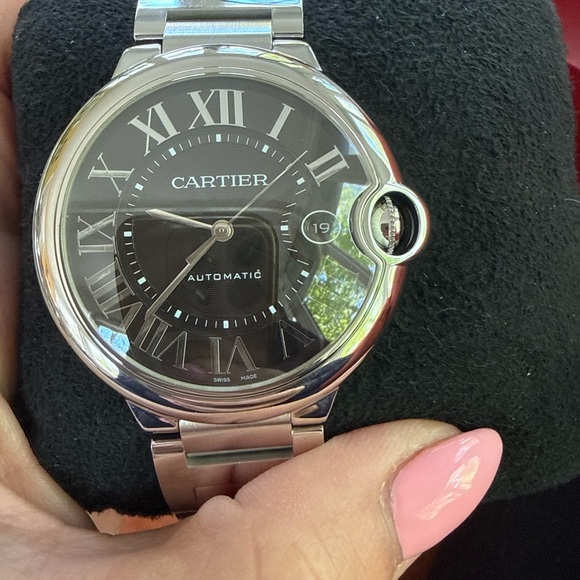 Cartier Other - Cartier Black Dial Stainless Steel Ballon Bleu Watch